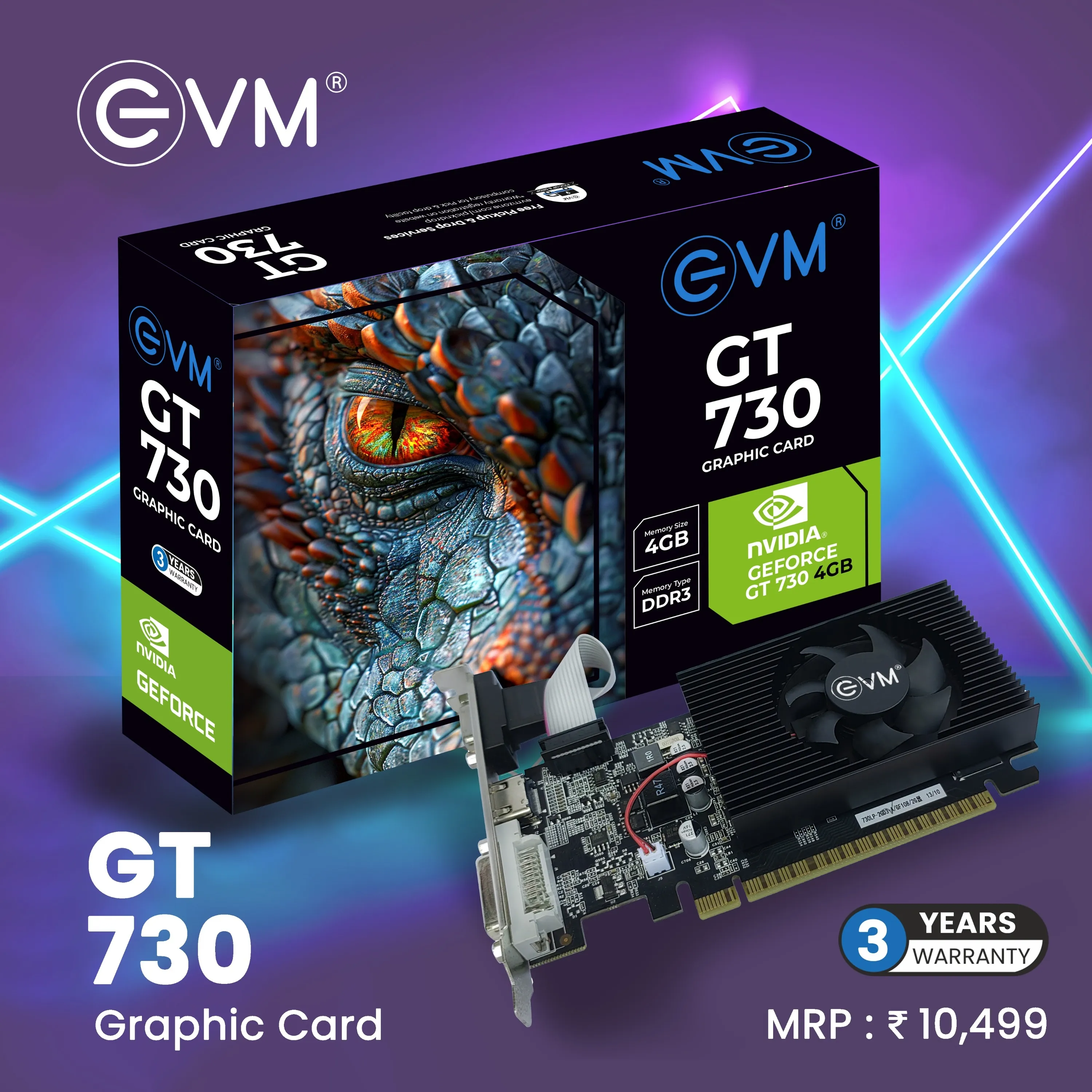 EVM Nvidia Graphic Card GT730 4GB DDR3 With HDMI, DVI, VGA Port view 6
